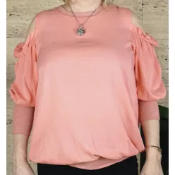 Női felső vállánál kivágott, rózsaszín