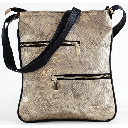 VIA55 női keresztpántos táska aszimmetrikus zsebekkel, rostbőr, arany