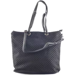   Női shopper válltáska nyomott négyzet mintával, velúr, fekete