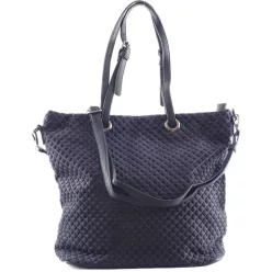   Női shopper válltáska nyomott négyzet mintával, velúr, kék