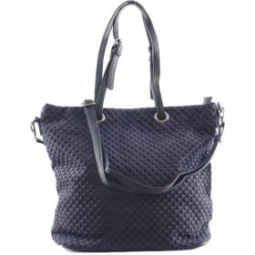   Női shopper válltáska nyomott négyzet mintával, velúr, kék