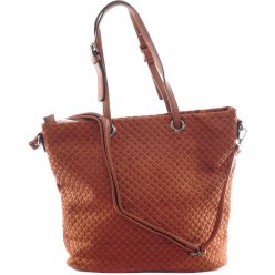   Női shopper válltáska nyomott négyzet mintával, velúr, világosbarna