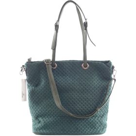   Női shopper válltáska nyomott négyzet mintával, velúr, zöld