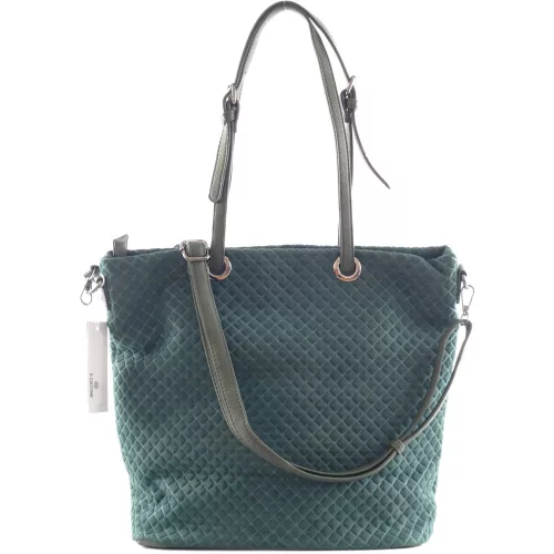 Női shopper válltáska nyomott négyzet mintával, velúr, zöld