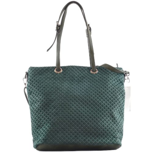 Női shopper válltáska nyomott négyzet mintával, velúr, zöld