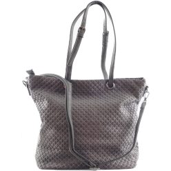   Női shopper válltáska nyomott négyzet mintával, velúr, szürke