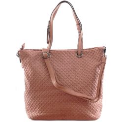   Női shopper válltáska nyomott négyzet mintával, velúr, rózsaszín