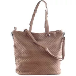   Női shopper válltáska nyomott négyzet mintával, velúr, barna