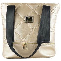   VIA55 női válltáska varrott biz.öv jellegű pánttal, rostbőr, arany