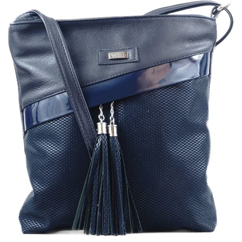 VIA55 női keresztpántos táska ferde zsebbel, rostbőr, kék