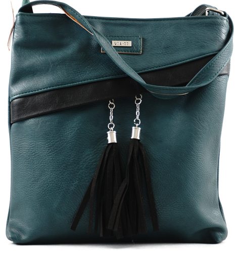 VIA55 női keresztpántos táska ferde zsebbel, rostbőr, zöld
