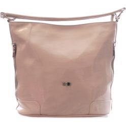 VIA55 női válltáska oldalain zsebekkel, rostbőr, bézs