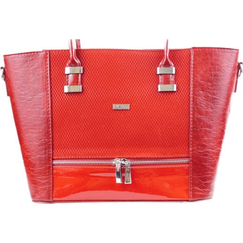 VIA55 elegáns női kézitáska díszzsebbel, rostbőr, piros