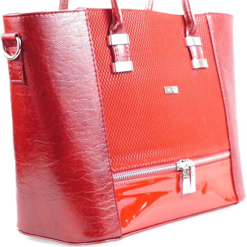 VIA55 elegáns női kézitáska díszzsebbel, rostbőr, piros