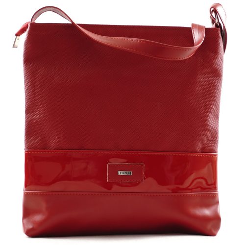 VIA55 elegáns női keresztpántos táska alul 2 sávval, rostbőr, piros