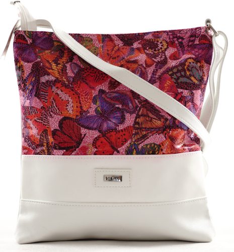 VIA55 női keresztpántos táska pillangós mintával, rostbőr, fehér