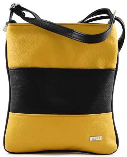 VIA55 női keresztpántos táska 3 sávval, rostbőr, sárga