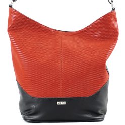   VIA55 válltáska, elején rizsszem mintás velúr anyagú, fekete-piros
