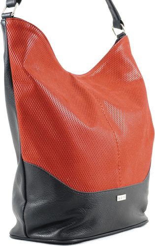 VIA55 válltáska, elején rizsszem mintás velúr anyagú, fekete-piros