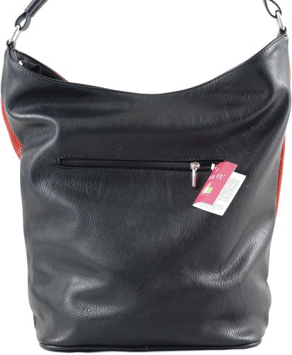 VIA55 válltáska, elején rizsszem mintás velúr anyagú, fekete-piros