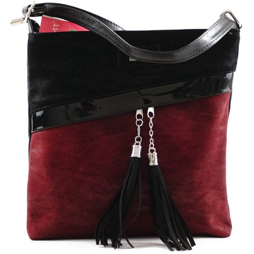 VIA55 női keresztpántos táska két nagy bojttal, rostbőr, vörös