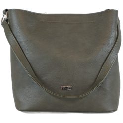   VIA55 Egyszínű női válltáska karikás füllel, rostbőr, szürke