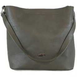   VIA55 Egyszínű női válltáska karikás füllel, rostbőr, szürke