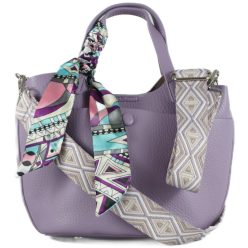 Csinos női kézitáska szalaggal, műbőr, lila