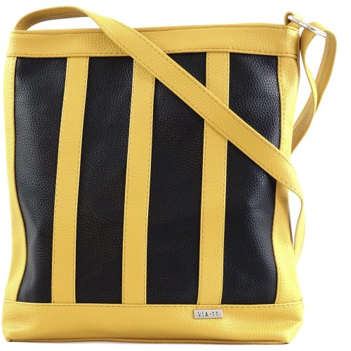 VIA55 női keresztpántos táska függőleges csíkokkal, rostbőr, sárga