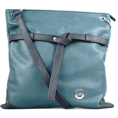 VIA55 női keresztpántos táska díszcsomóval, rostbőr, zöld