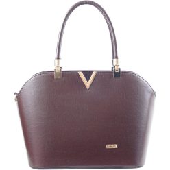   VIA55 elegáns női kézitáska V jellel merev fazonban, rostbőr, sötétbarna