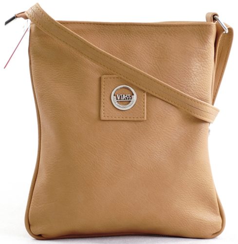 VIA55 női keresztpántos táska varrott négyzettel, rostbőr, mustársárga