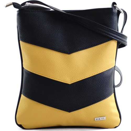 VIA55 női keresztpántos táska varrott V mintával, rostbőr, sárga