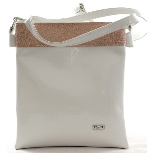 VIA55 dupla rekeszes női keresztpántos táska, rostbőr, fehér-rózsaszín