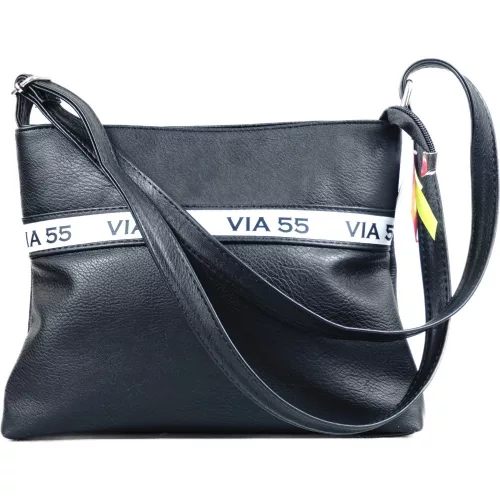 VIA55 divatos női keresztpántos kistáska, rostbőr, fekete