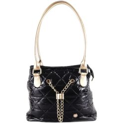   VIA55 láncos női válltáska dagi fazonban, rostbőr, fényes-fekete