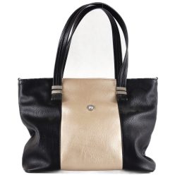   VIA55 női válltáska díszes vállpánttal, rostbőr, fekete-arany