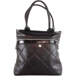   VIA55 nagyméretű női válltáska elöl nagy zsebbel, rostbőr, fekete