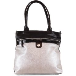   VIA55 nagyméretű női válltáska elöl nagy zsebbel, rostbőr, ezüst