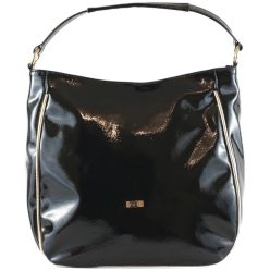   VIA55 női válltáska karikás füllel, rostbőr, lakk fekete