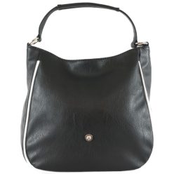   VIA55 női válltáska karikás füllel, rostbőr, ezüst-fekete