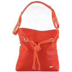  VIA55 női válltáska kötéllel és karikával, rostbőr, piros