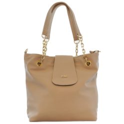   VIA55 nagyméretű női válltáska patentos fedéllel, rostbőr, bézs