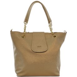   VIA55 nagyméretű női válltáska patentos fedéllel, rostbőr, arany