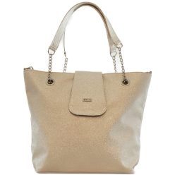   VIA55 nagyméretű női válltáska patentos fedéllel, rostbőr, ezüst