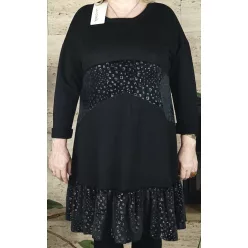 Női ruha leopárdmintás részekkel, fekete