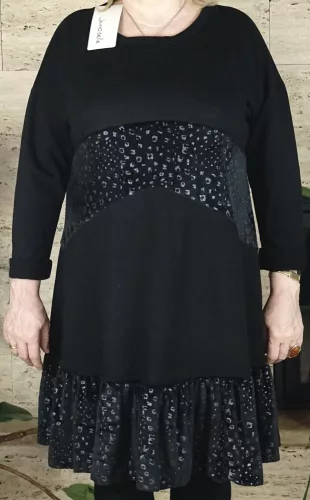 Női ruha leopárdmintás részekkel, fekete