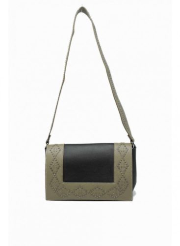 Női keresztpántos táska, geometrikus díszítéssel, műbőr, zöld/fekete