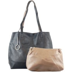 Egyszerű női válltáska karikával, műbőr, fekete