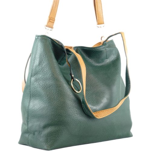 Egyszerű női válltáska karikával, műbőr, fekete